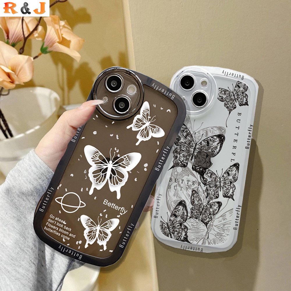 Soft Case Untuk Iphone14 Pro MAX iPhone11 iPhone13 iPhone XR XS MAX iPhone6 6S 7 8 Plus Lensa Oval Gambar Garis Kupu-Kupu Shockproof TPU Cover