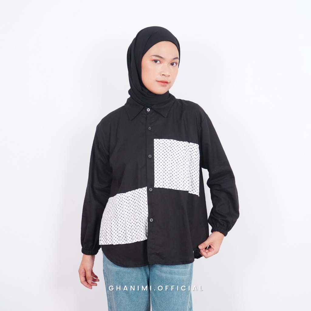 Ghanimi - Jolie Shirt / Kemeja Polos Polkadot / Kemeja Kerja / Kemeja Santai / Kemeja Casual / Kemeja Motif / Kemeja Unik