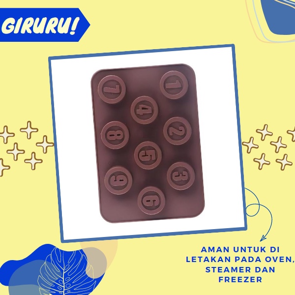 Cetakan Coklat Silikon Angka 1 sampai 9 Bulat / Cetakan Coklat Jelly Pudding es Batu / Cetakan Molds Silicone tahan panas Serbaguna