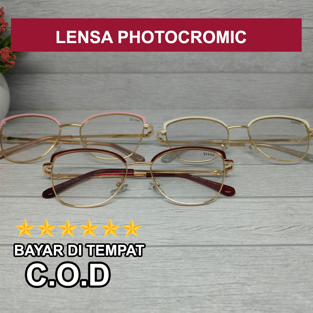 Kacamata Cat Eye Perempuan Photocromic Normal Design Mewah Premium