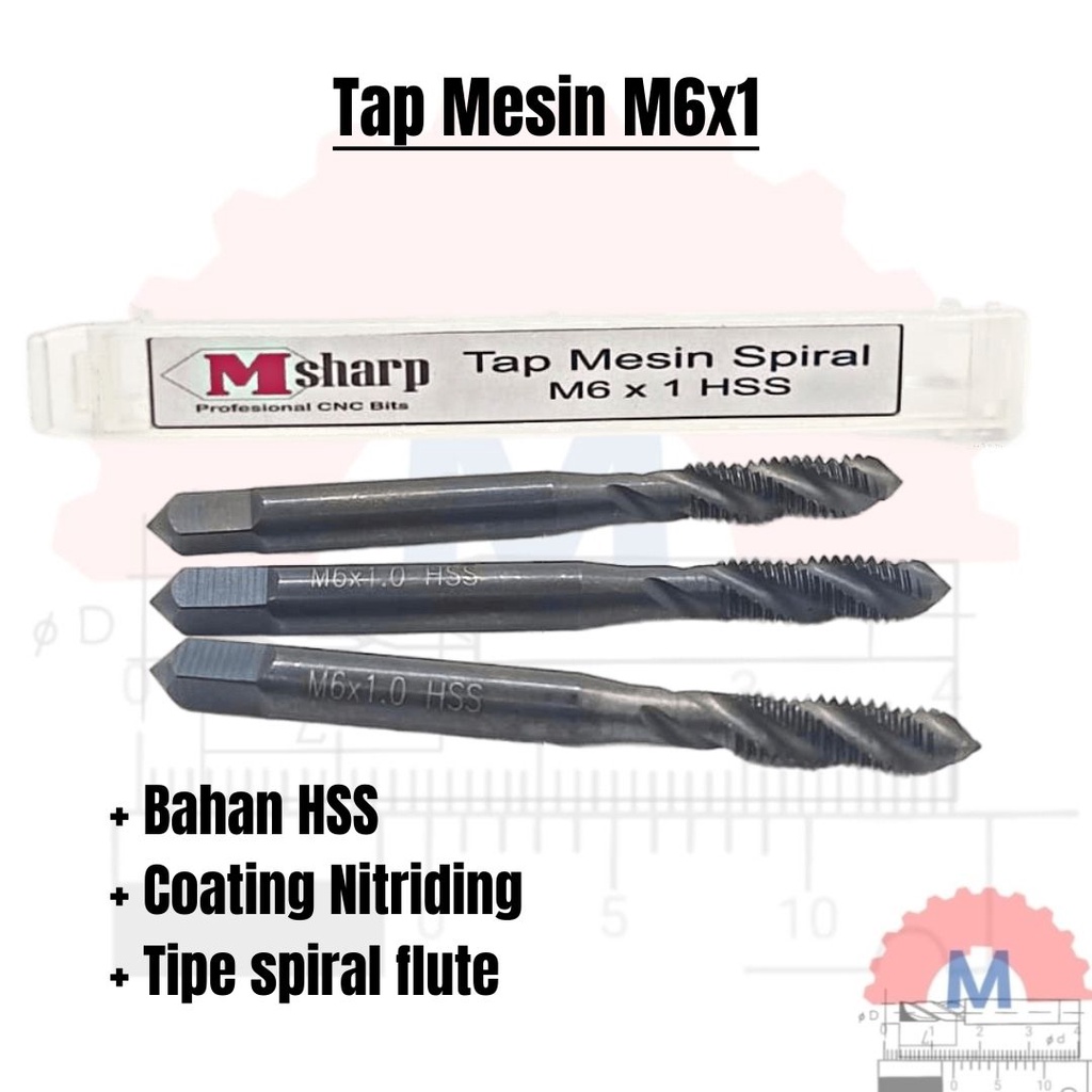 Spiral Tap Machine M6 x P1 HSS Tap Mesin Spiral 6x1