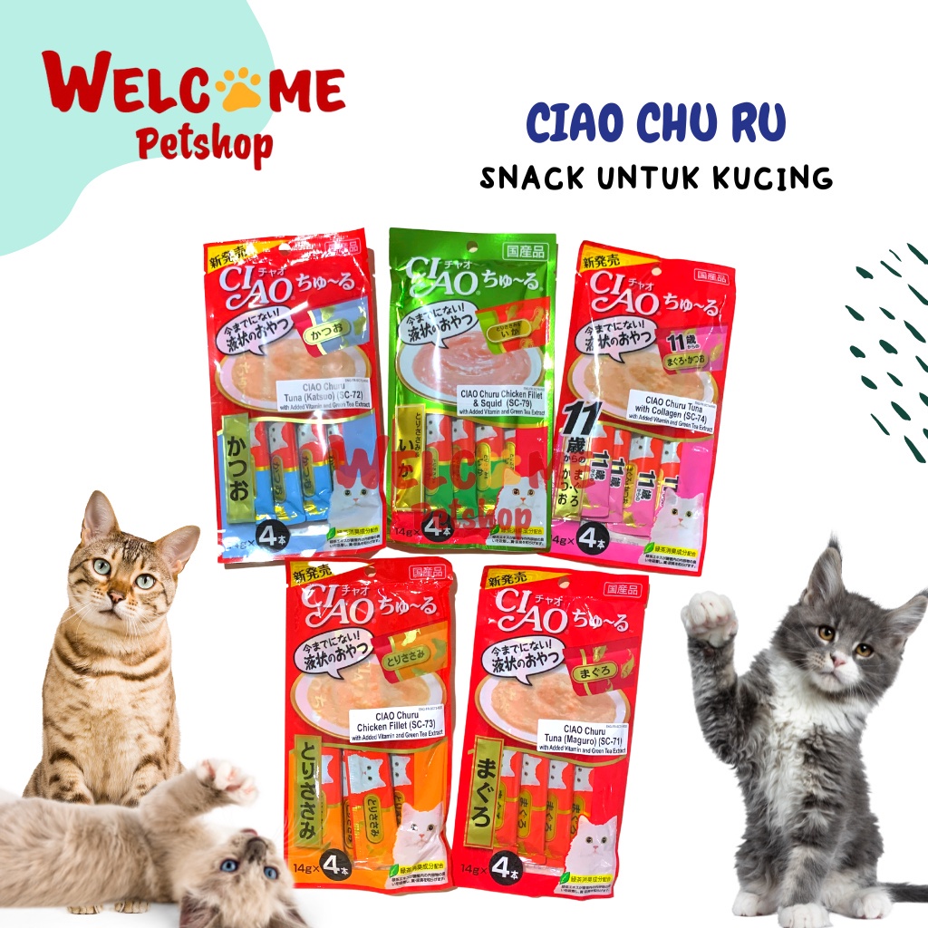 Ciao Chu Ru Snack Kucing 56g Isi 4 Makanan Cemilan Kucing Cat Wangi