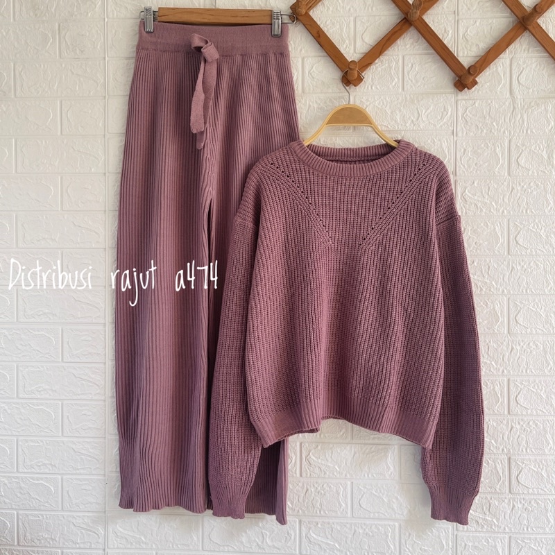 ONESET SWETER RAJUT DINAR OVERSIZE SETELAN KULOT RAJUT