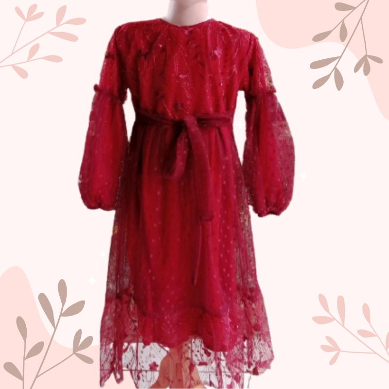 Gamis Anak Tile Dot Dress Muslim Tulle Mutiara Dres Polkadot Kekinian Terbaru import