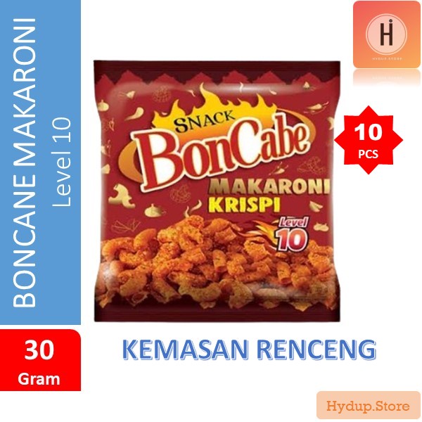 

Snack BonCabe Makaroni Krispi Pedas Level 10 Renceng isi 10 Kemasan 30 Gr