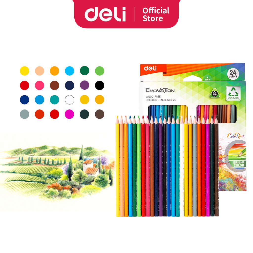 

Pensil Warna Deli Panjang 24 WarnaEnovation Wood-Free - EC113-24