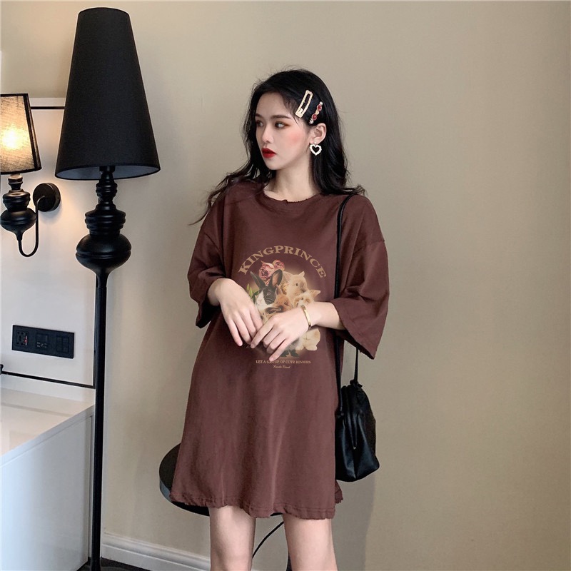 [chaoo.id]Rabbit Kaos Lengan Pendek Cream Atasan Wanita Oversize Printed T-shirt Kekinian Korean Style/atasan wanita import