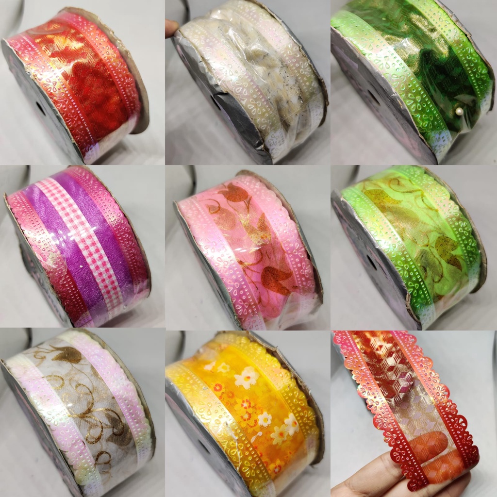 

Pita Organdi + Kertas 5 cm Motif Atas Bawah Rigi Renda Pita Hias Hampers Dekor