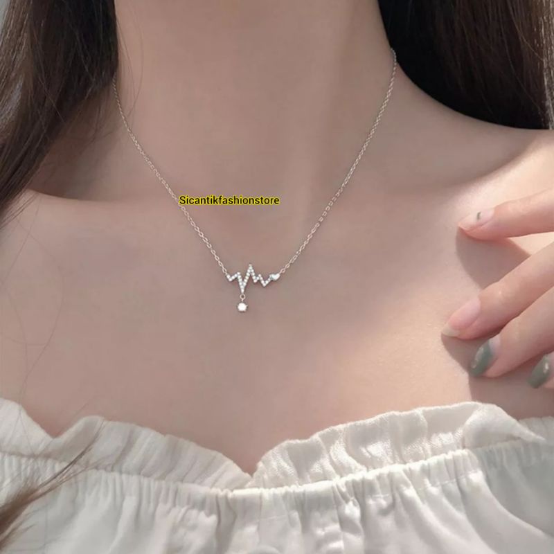 KALUNG TITANIUM WANITA LIONTIN DENYUT ASLI TITANIUM TRENDING ANTI KARAT SELAMANYA KALUNG TITANIUM FASHION STYLE WANITA KOREA PERHIASAN WANITA LAPIS EMAS PUTIH 925 ANTI KARAT SELAMANYA