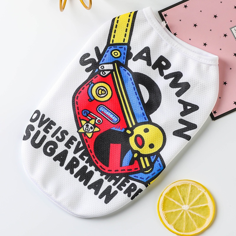 Kartun printing Pakaian Hewan Peliharaan Baju Anjing Bernapas Musim Panas Bagian Tipis Pakaian Kucing Rompi Hewan Peliharaan Baju Anjing