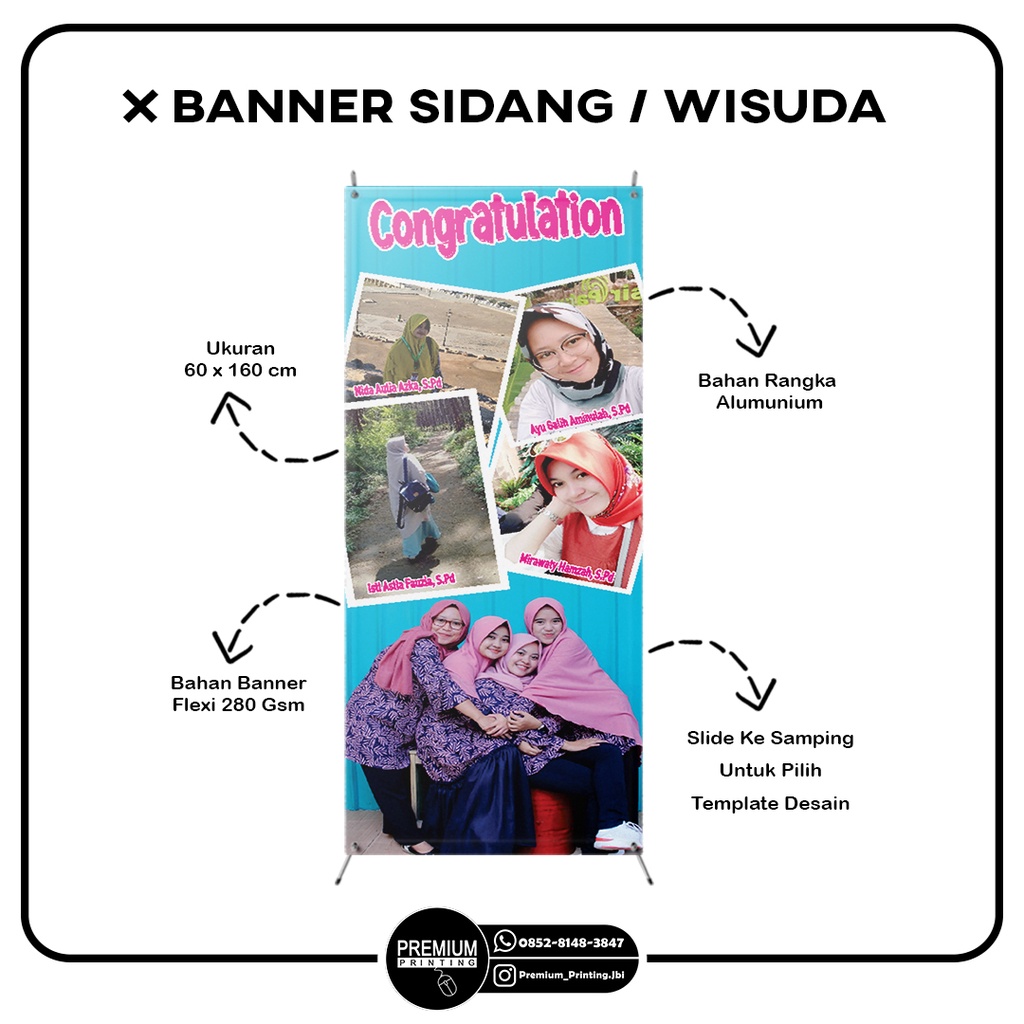 Cetak Banner Wisuda Sidang Skripsi Kelulusan Graduation + Tiang X Baner Banner