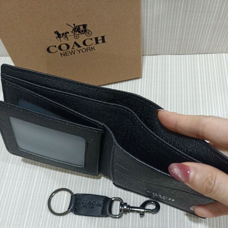 Dompet lipat pria C0ACH signature gift set keychain import