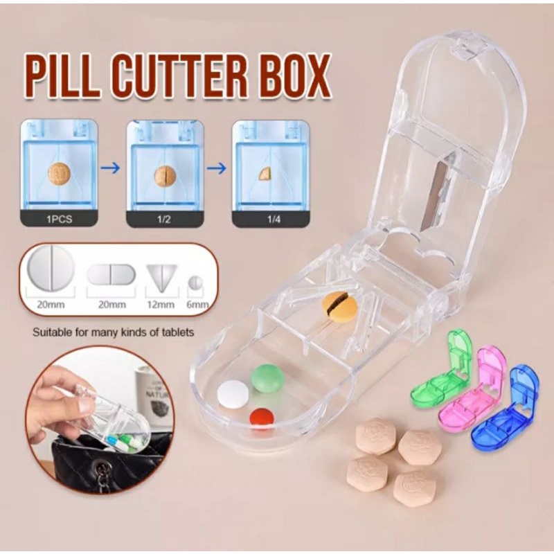 Portable Medicine Pill Cutter Box Pill Splitter Storage Tablet Separator Pemotong Obat