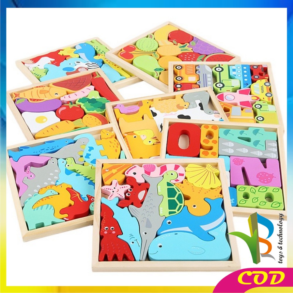 RB-M177 Mainan Puzzle 3D Wooden Toys Puzzle Kayu Mainan Edukasi Anak Jigsaw Puzzle Cocokkan Bentuk