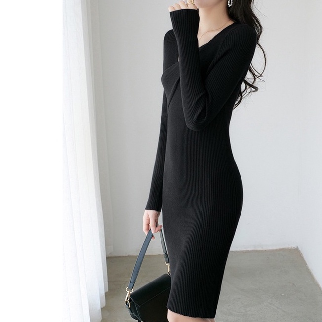 【Elegant】Bodycon Long Sleeve Knitted  Mini  Dress  2306