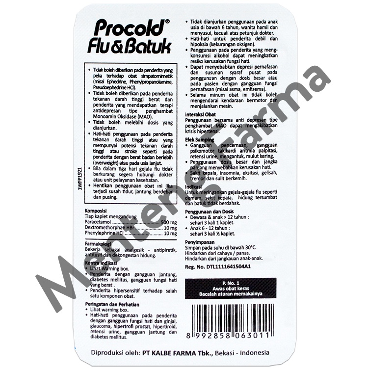 Procold Flu Dan Batuk 6 Kaplet - Obat Flu yang disertai batuk kering