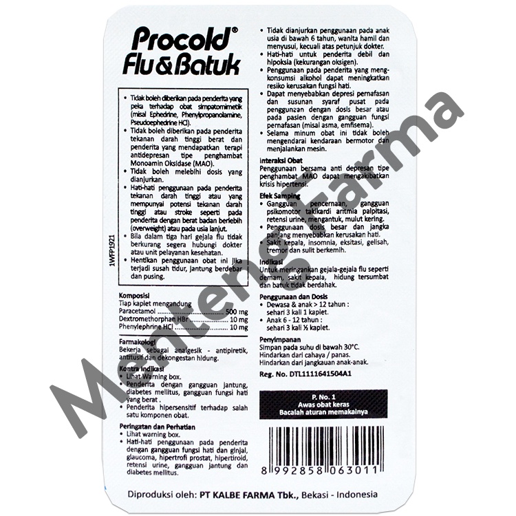 Procold Flu Dan Batuk 6 Kaplet - Obat Flu yang disertai batuk kering