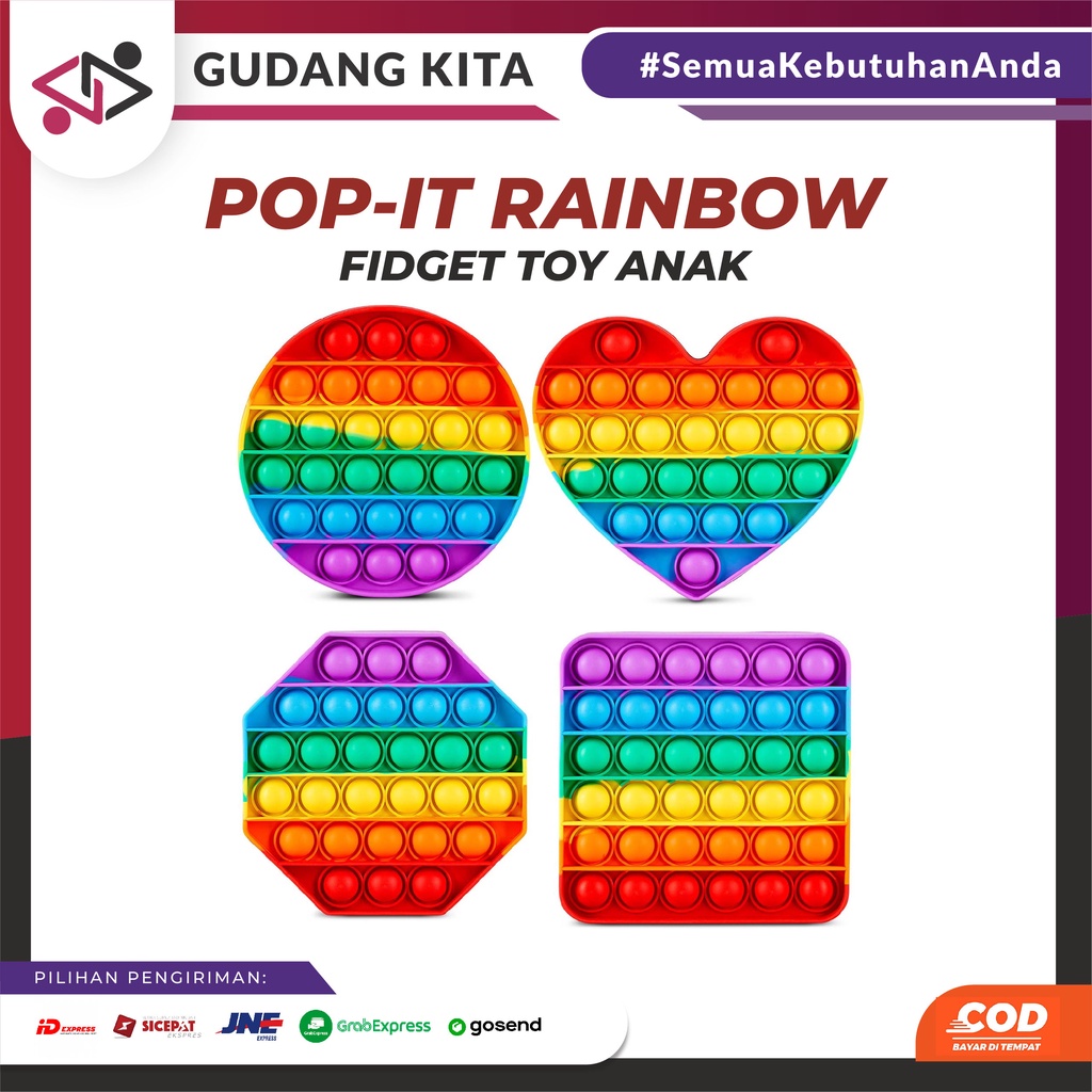 MAINAN POP IT RAINBOW MURAH / POPIT POP ITS / GALAXY SQUARE FIDGET MULTICOLOR
