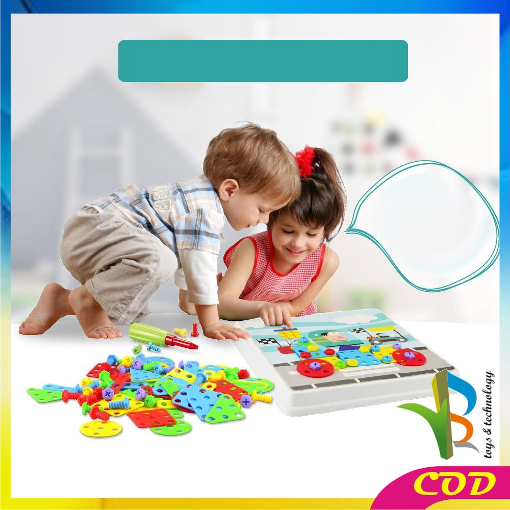 RB-M41 Mainan Edukasi Anak Creative Puzzle DIY Bor Obeng Sekrup 180PCS Mainan Block Susun Baut