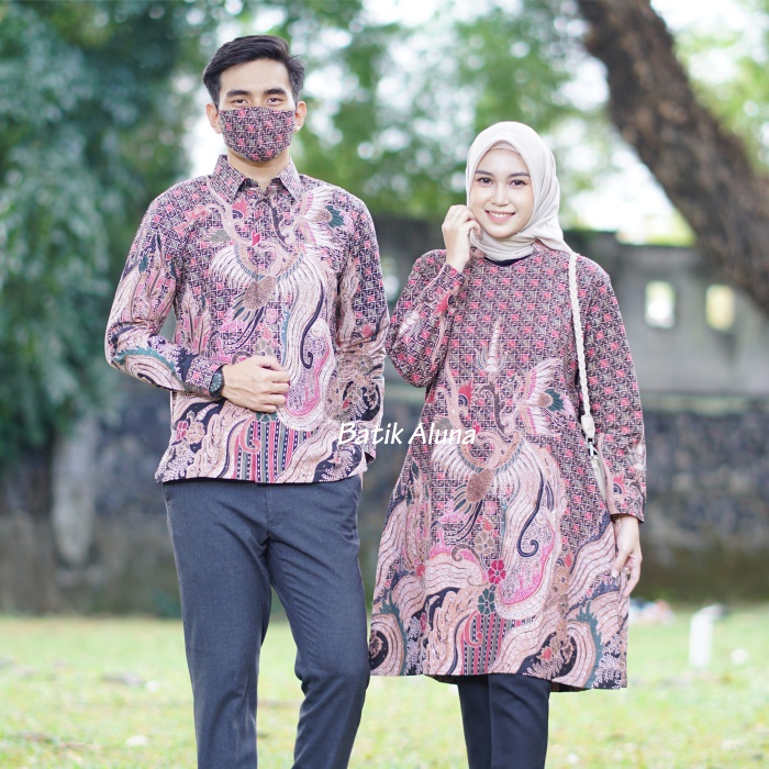 Baju Batik Tunik Couple Modern Pasangan Untuk Kondangan Batik Premium BY FASHION BATIK ALUNA