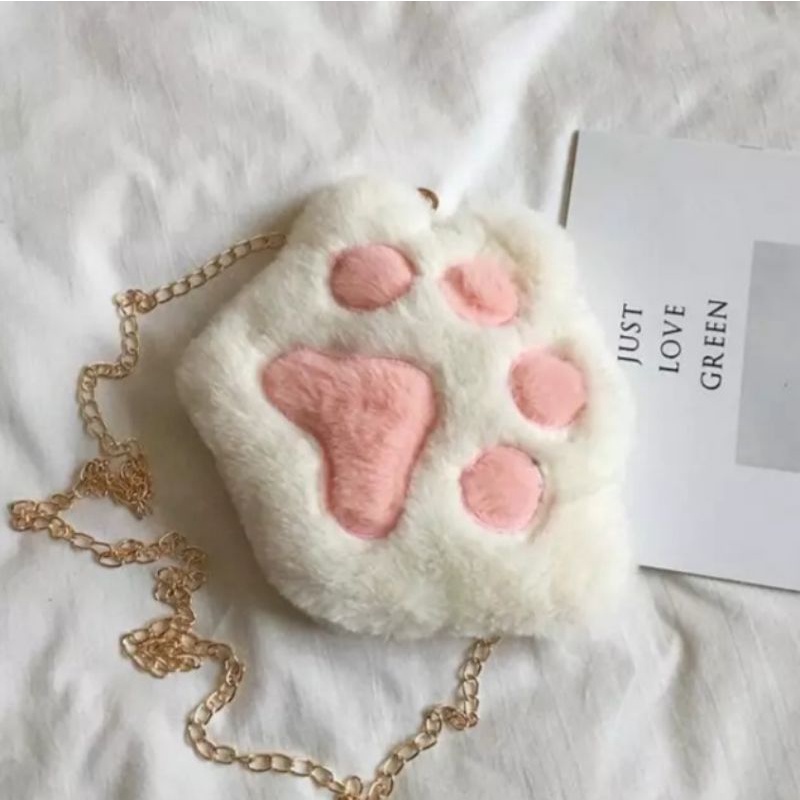 HDS_BAG / TAPAK KAKI TAS BONEKA TAS SELEMPANG BULU LUCU TALI RANTAI