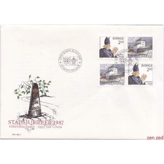 

A448 Perangko Swedia FDC 1987 Town Anniversaries 1 Pcs