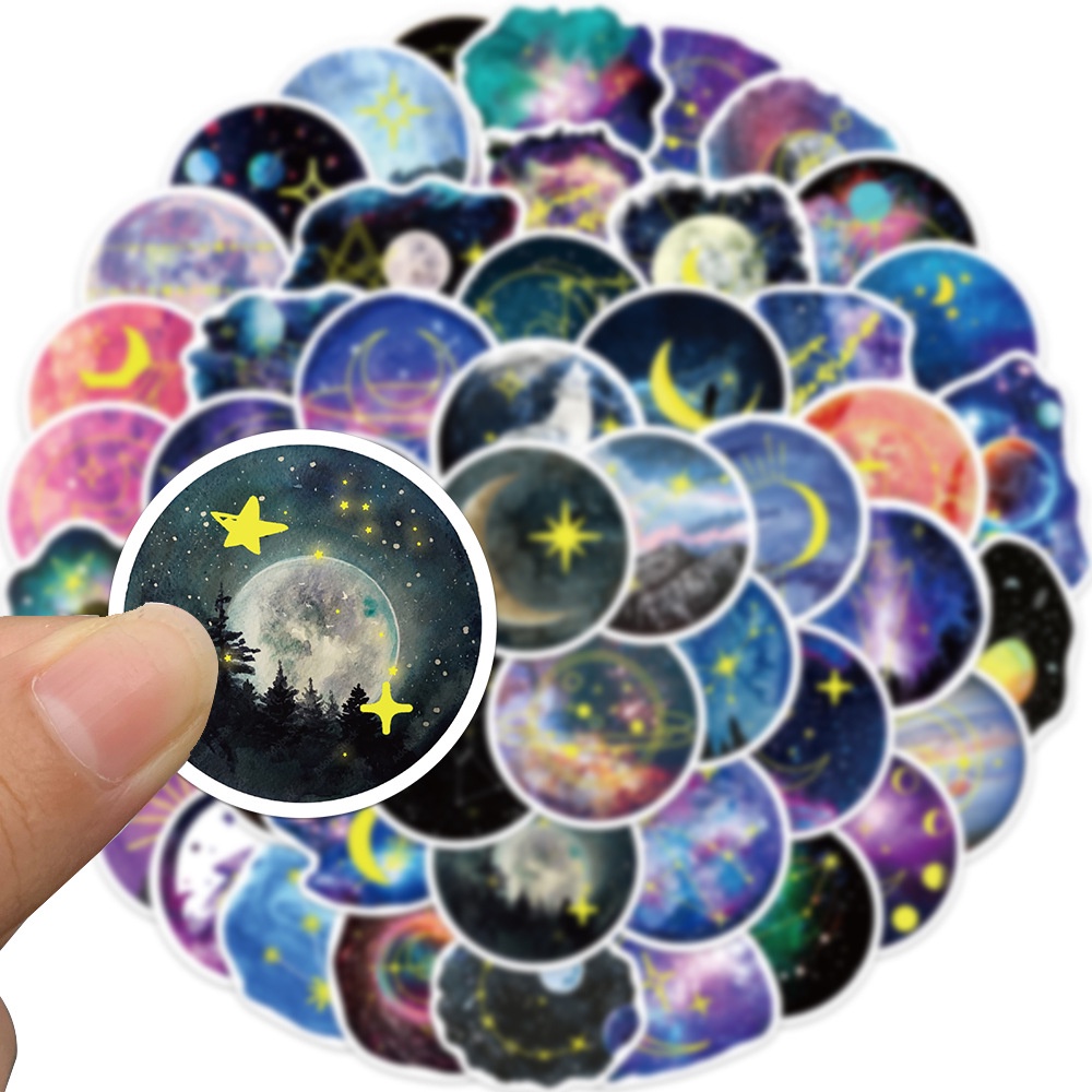 50pcs/set Moonlight Planet Graffiti Stiker Koper Laptop Notebook Gitar DIY Stiker Tahan Air