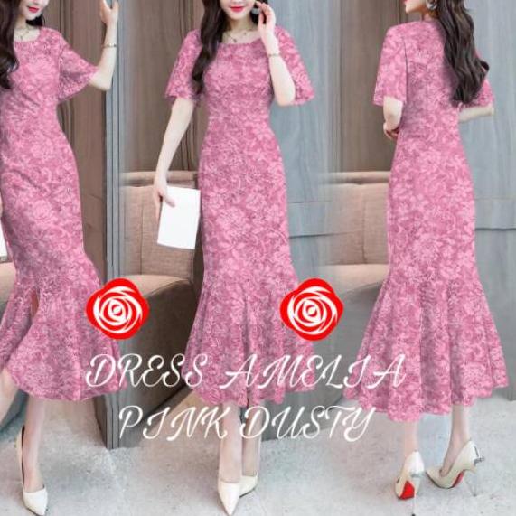 Ready Stock DRES AMELIA JUMBO/DRESS AMELIA/ungu lilac/DRESS MERMAID BRUKAT DUYUNG DRESS BRUKAT PESTA