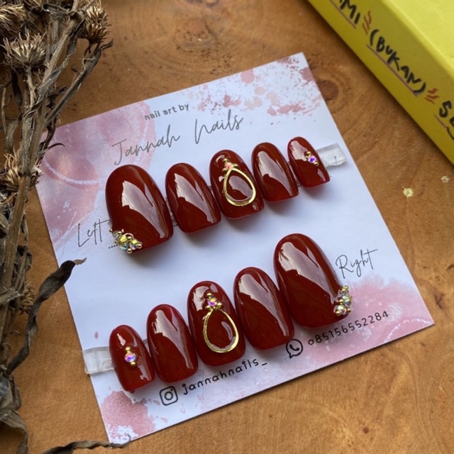 Kuku Palsu Maroon/ Nail Art Maroon/ Nail Art Custom/ Kuku Palsu Custom/Kuku Palsu aceh/Naik art mura