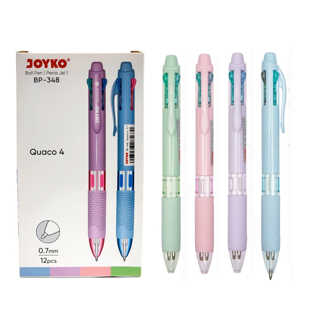 

1 BOX / 12 PCS Ball Pen Pulpen Joyko BP-348 Quaco 4 0.7 mm 4 Warna
