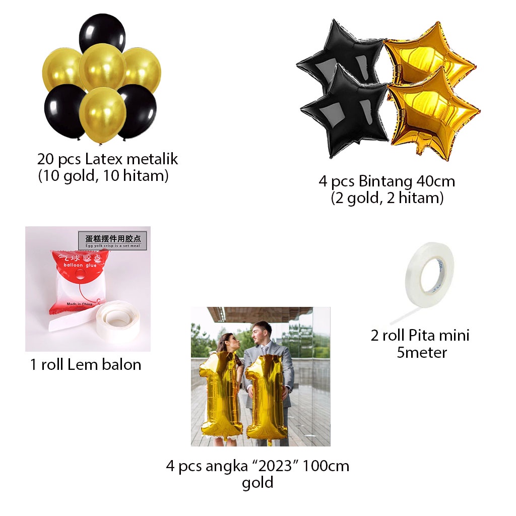 [PAKET] Balon Dekorasi SIMPLE NEW YEAR TAHUN BARUAN Backdrop Hiasan