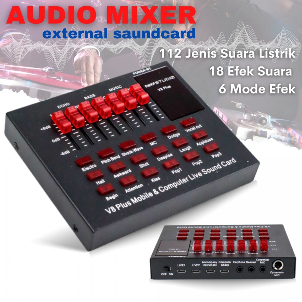 TaffSTUDIO Soundcard V8 Plus Mixer Bluetooth USB External Audio