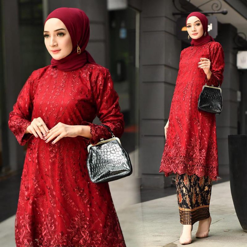 Kebaya tunik tradisional | Kebaya modern | Kebaya brukat modern | Tunik tille | Batik couple |Tunik kebaya blouse rinjani tulle | Kebaya modern | Kebaya cantik dan modis | Baju outfit brukat pesta kekinian