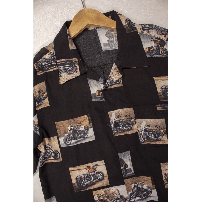 FORTGLASS HAWAI HARLEY KEMEJA PRIA BAJU PANTAI COWO BALI REGGAE COWO PENDEK SANTAI RAYON HALUS