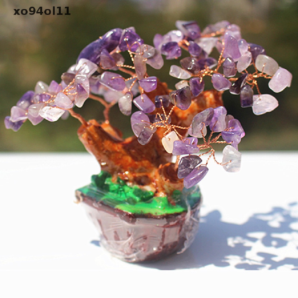 Xo 1pcs Pohon Kristal Alami amethyst block base Hiasan Pohon Keberuntungan OL