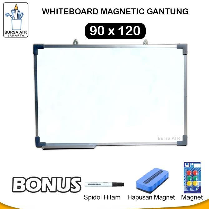 

Whiteboard Magnetic Gantung 90 x 120 Spidol HTM, Magnet, Hapusan