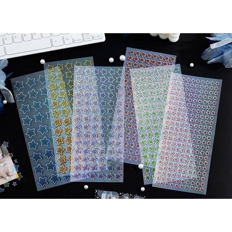 [kstuffind] Set Sticker Warna Kupu Kupu Hati Bunga Bintang Lingkaran Gradien Laser Dekorasi Photocard Lucu Warna Warni Gradation Scrapbook Love Star Butterfly Dot Transparent Transparan DIY Aesthetic Toplader Decoration Journal Jurnal Stiker PC Koleksi Mu