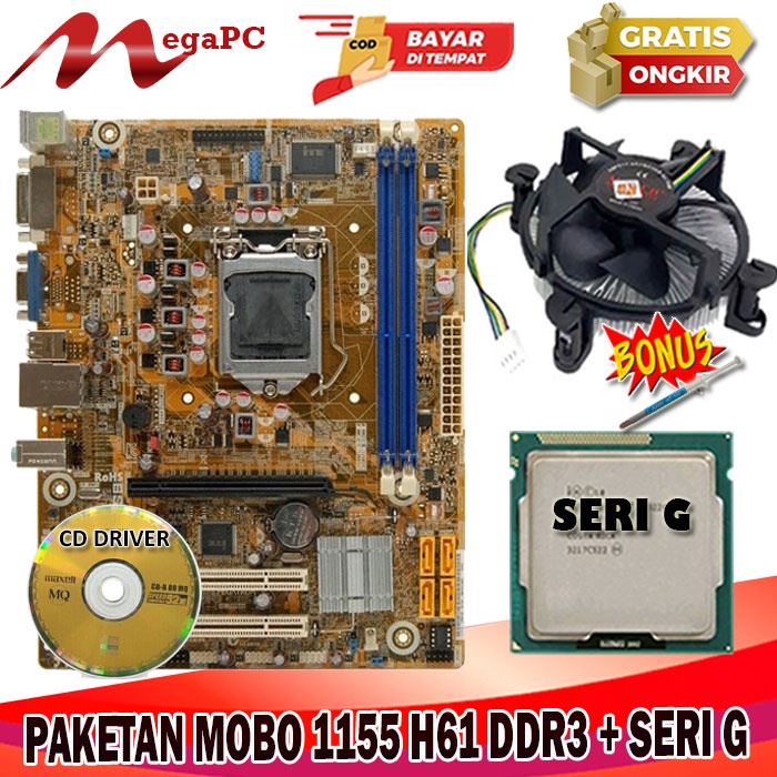 Promo Paket Mainboard LGA 1155 H61 + Proci G2020 + Fan