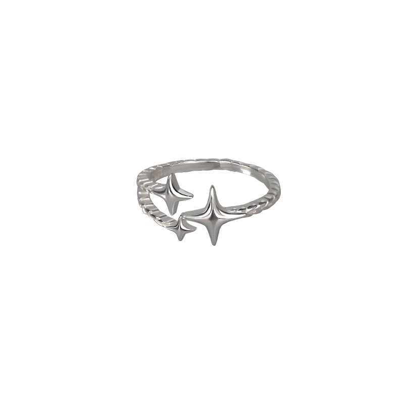 Papaozhu Korea Perak Spiral Bintang Cincin Untuk Wanita Gadis Halus Starry Open Ring Fashion Manset Jari Perhiasan