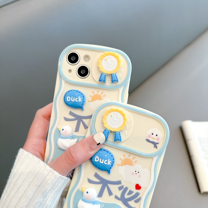 Swimming Duck Doll Push The Window Cover Soft Case iP iPhone 11 12 13 14 Pro Max + Plus Wavy Casing Apple