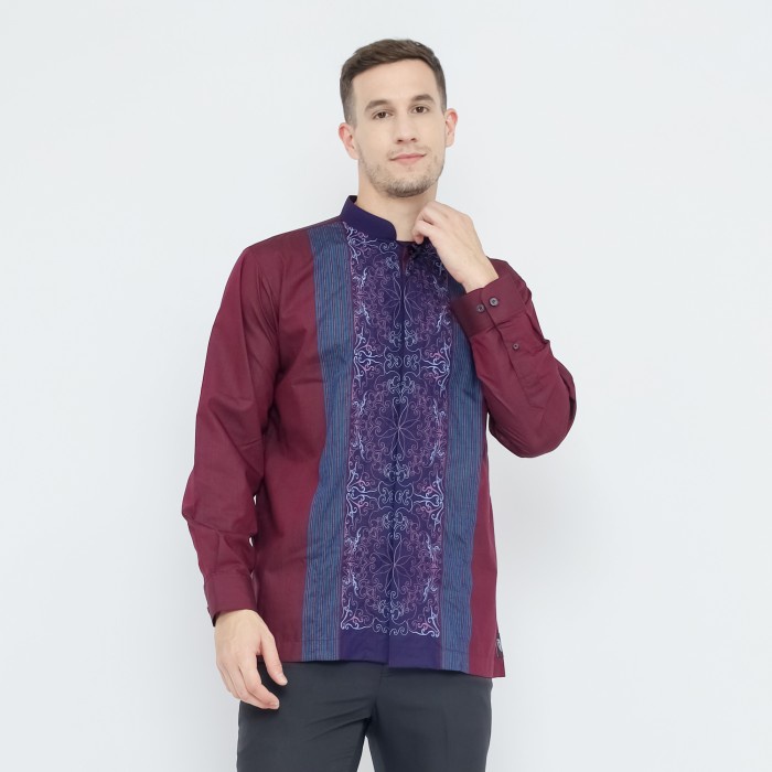 Baju Koko Atlas Super Warna Merah Ungu - L