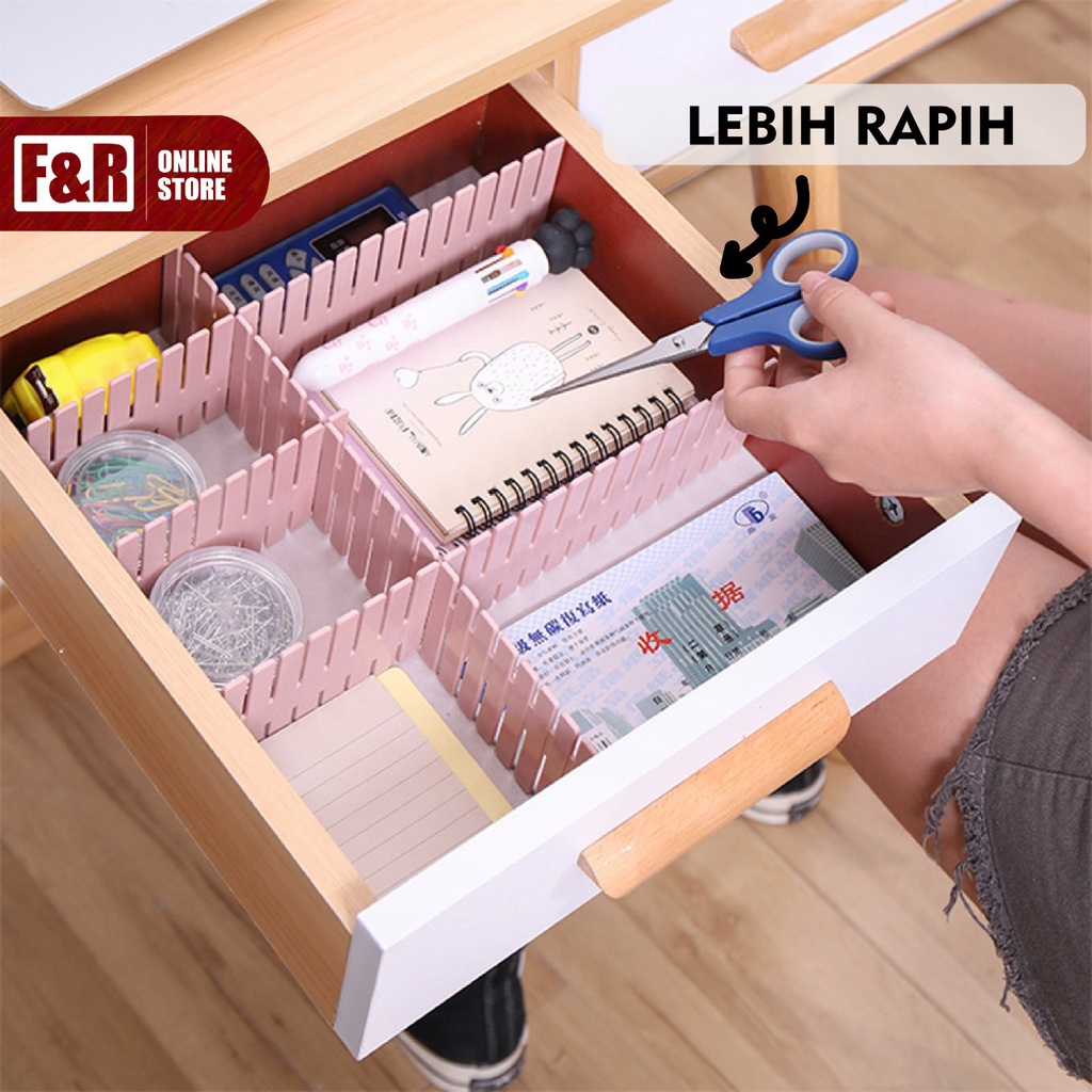 Partisi Pembatas Laci Plastik Isi 4 DIY Drawer Partition Divider