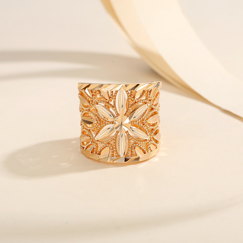 Y909 【COD】Cincin Motif Lapis Emas Perhiasan Wanita Dewasa Titanium Perhiasan Wanita Tidak Luntur