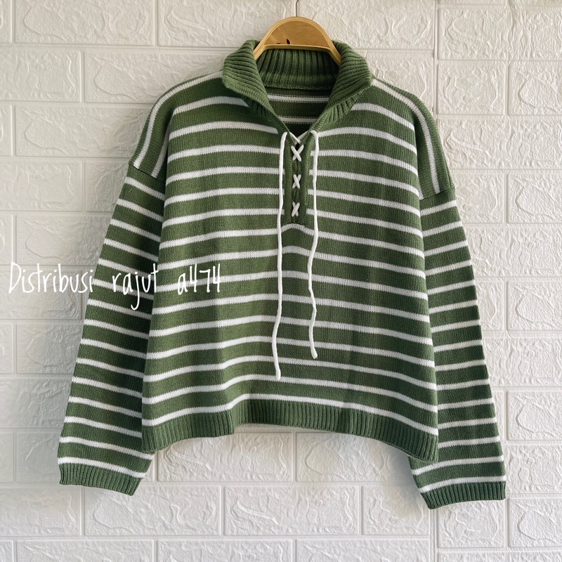 TITI STRIP SWEATER RAJUT KERAH BULAT PREMIUM