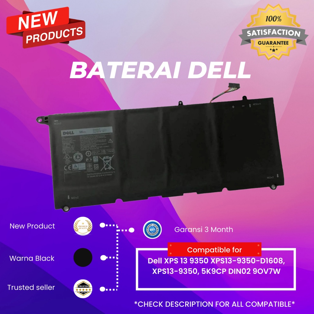 baterai Laptop Dell XPS 13 9350 XPS13-9350 XPS13-9350 5K9CP DIN02 9OV7W ori