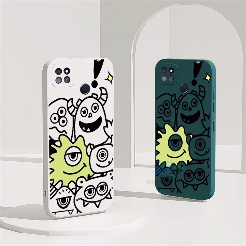 Case Monster Kartun OPPO A17 A57 2022 A15 A16 A16K A54 A53 A12 A5S A7 A3S A11k A31 A52 A92 A94 A93 A37 F9 A1K Reno 7 6 5F 4F Dengan Mata Besar Sarung Case Silikon Lembut