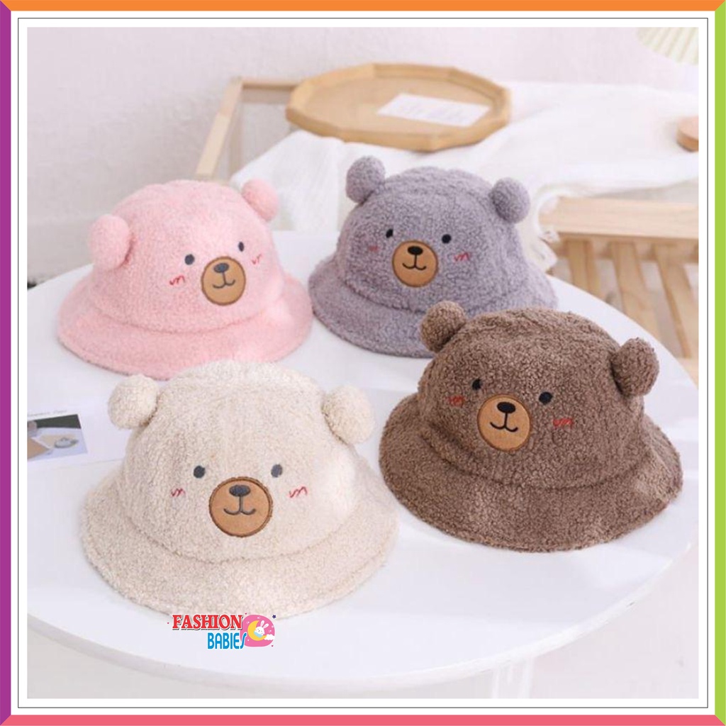 ❤ Fashionbabies ❤ TOPI BUCKET BUCKET BEAR POM - POM BULU / TOPI BUCKET BERUANG BULU ANAK FASHION / TOPI BUCKET / BUCKET BEAR POM FLEECE / TOPI BUCKET BERUANG BULU ANAK FASHION / TOPI ANAK LUCU