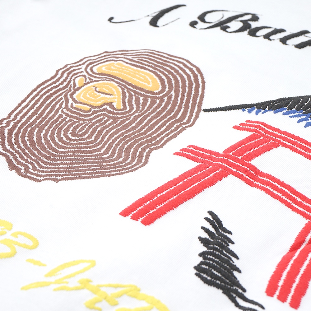 A Bathing Ape Embroidered Style Japan Culture T-Shirt White