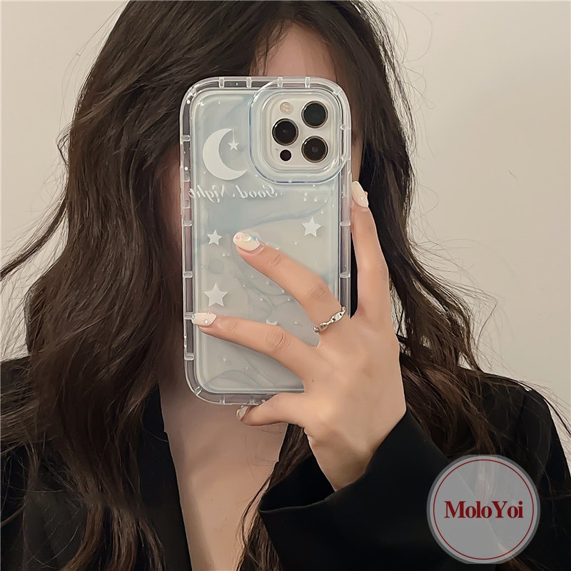 IPHONE Fantasy Tinta Lukisan Langit Berbintang Bintang Bulan Case Kompatibel Untuk Iphone11 14 13 12 Pro Max7 8 6 6S Plus XR X XS MAX Airbag Telepon Lembut TPU Bening Shockproof Back Cover