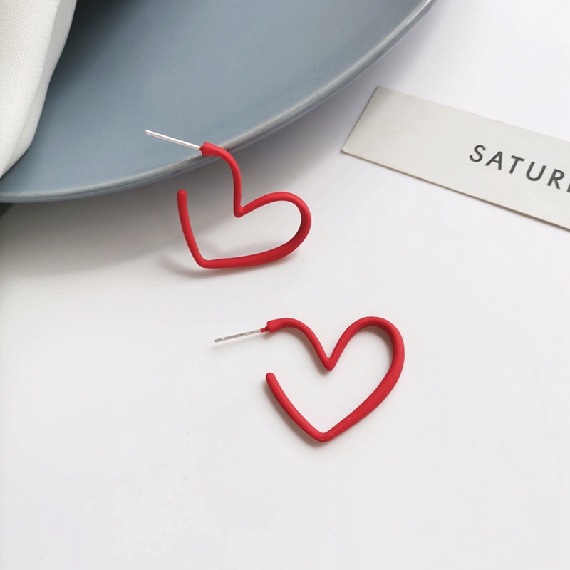 Daily Red Hearts Girls Hoop Earrings Love Anting Bohemian Lucu